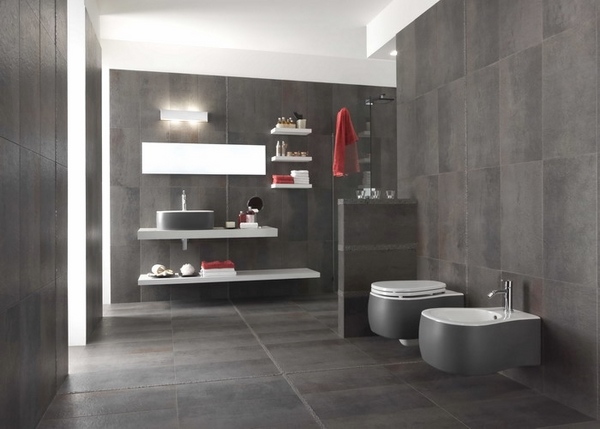 modern bathroom colors trendy gray bathroom wall floor tiles red accents