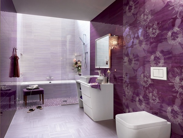 modern bathroom design ideas purple wall color fascinating wall tiles floral pattern