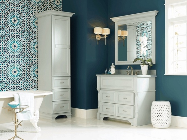 modern bathroom wall colors teal accent wall blue wall tiles oriental pattern 
