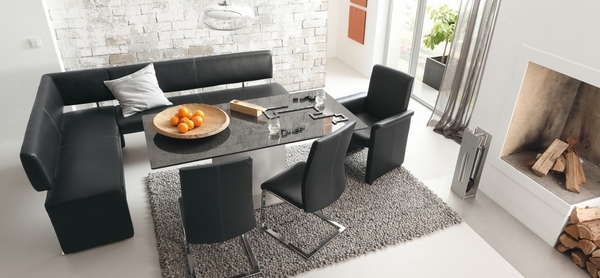 modern dining room decor ideas black dining furniture gray carpet 