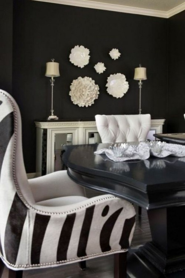 modern decor black wall paint black table white chairs