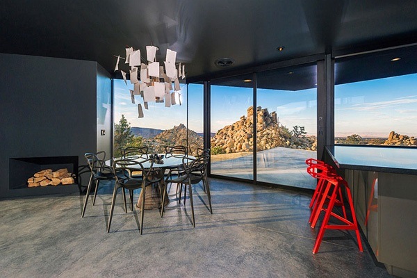 modern dining room design minimalist interior black accent wall black ceiling