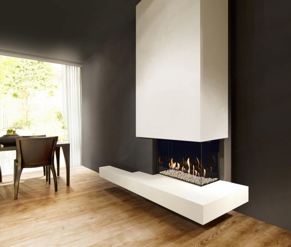 modern gas fireplace open floor plan living dining room