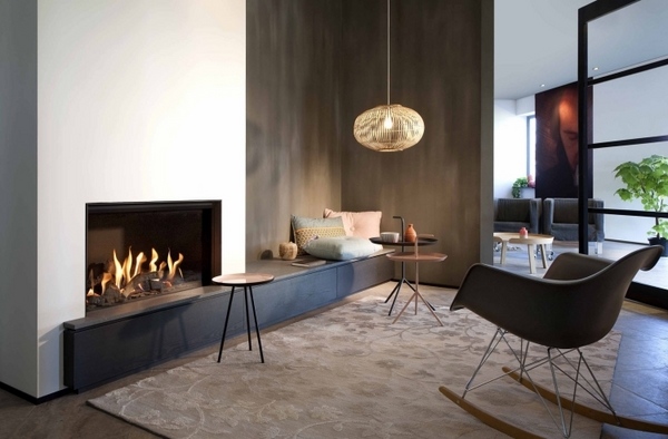 modern gas fireplace living room design ideas beige carpet 