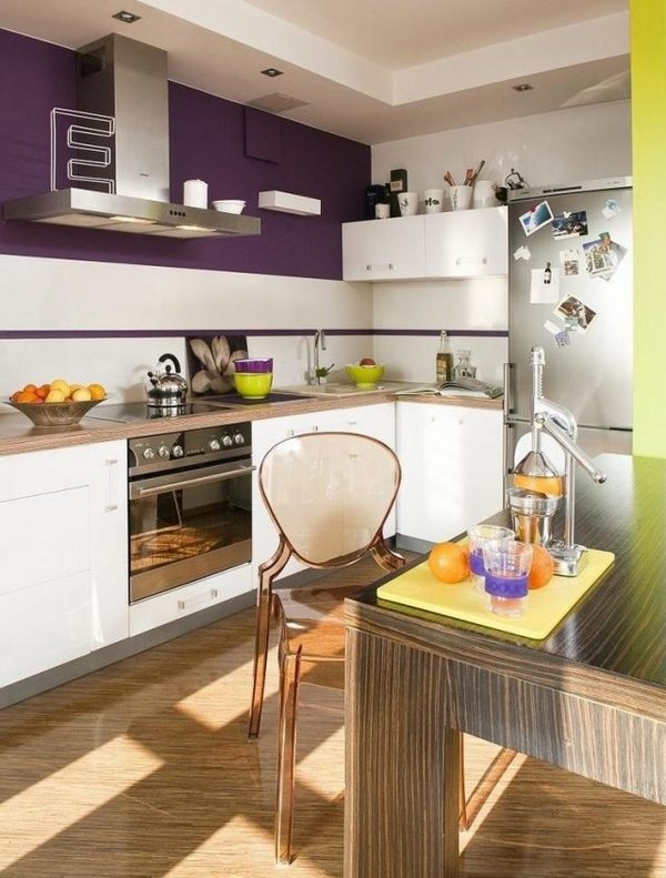 modern kitchen wall colors aubergine wood coountertop white cabinets