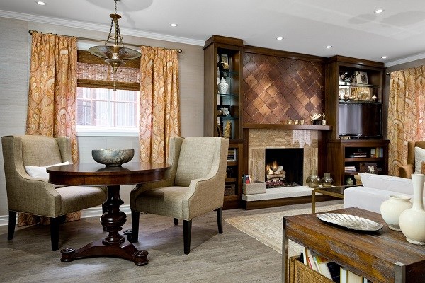  elegant living room design round wooden table 