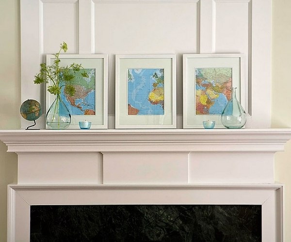 modern mantel ideas geography maps picture frames
