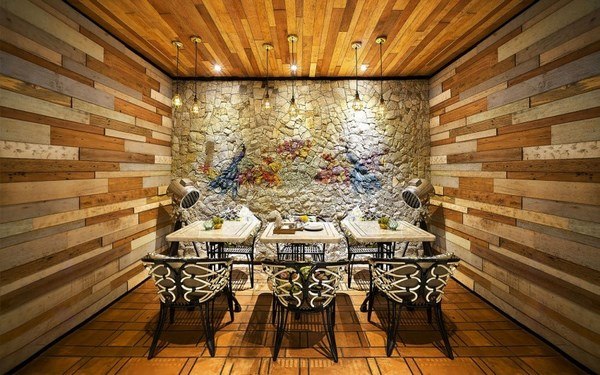 nterior design stone wall wood cladding Lemongrass