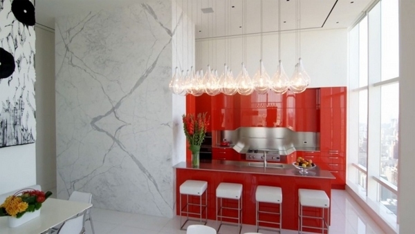 modern kitchen design red kitchen cabinets gloss finish kitchen island pendant lamps