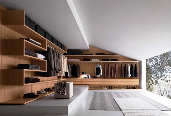 modern-walk-in-closet-design-ideas-wooden-furniture-wall-shelves-storage-drowers