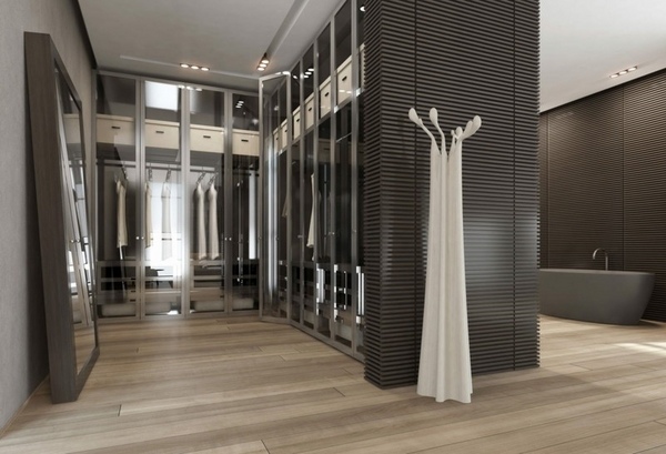 modern-walk-in-closet-design-ideas-mirror doors wood flooring