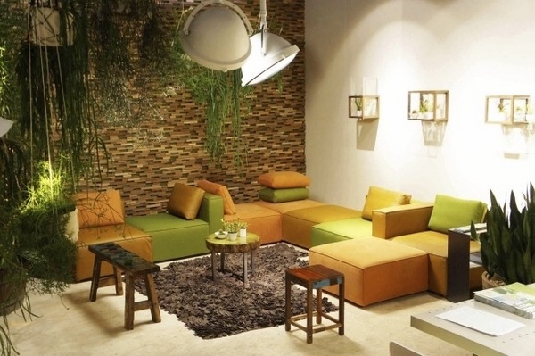 modular sofa design ideas orange green colors decorative pillows