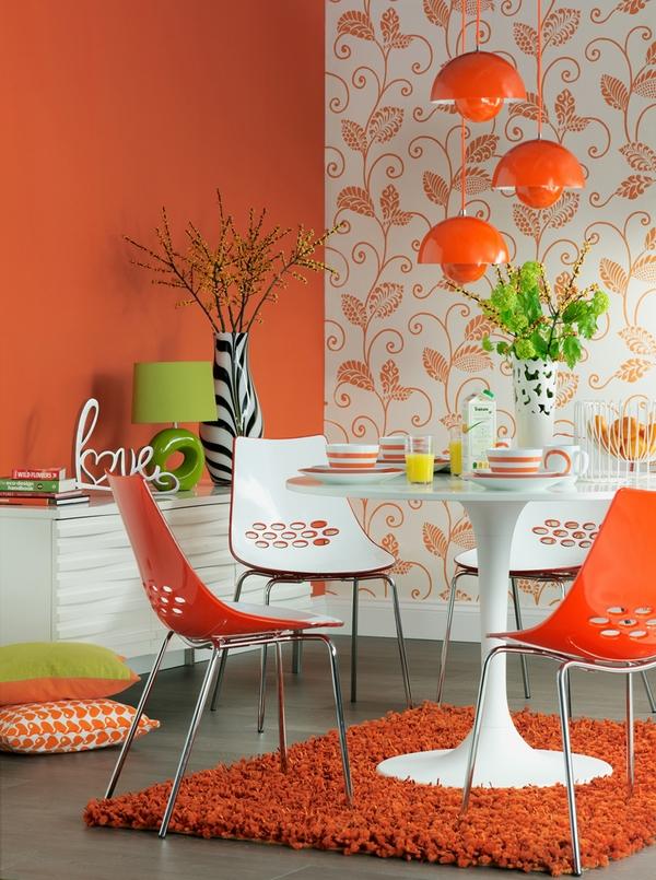 orange floral pattern wallpaper orange rug modern