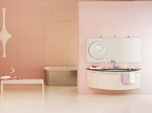pastel colors pink bathroom modern furniture silver bathtub 