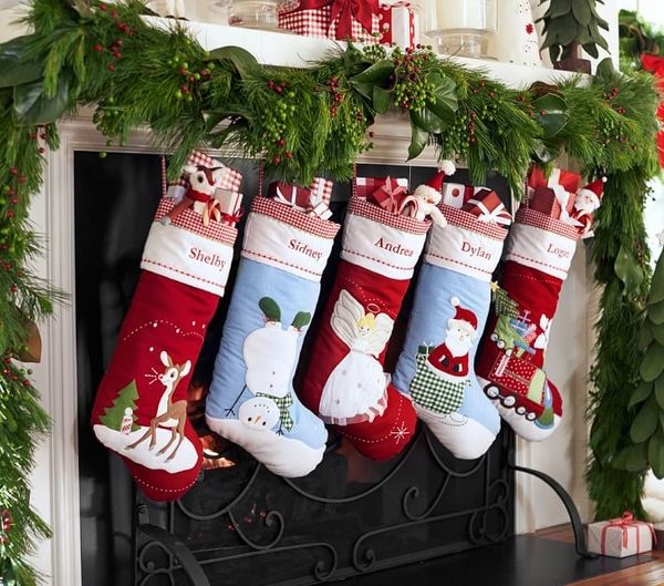personalized christmas-stockings fireplace decor ideas garland