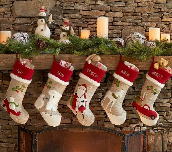 personalized-christmas stockings ideas rustic decor fireplace decor