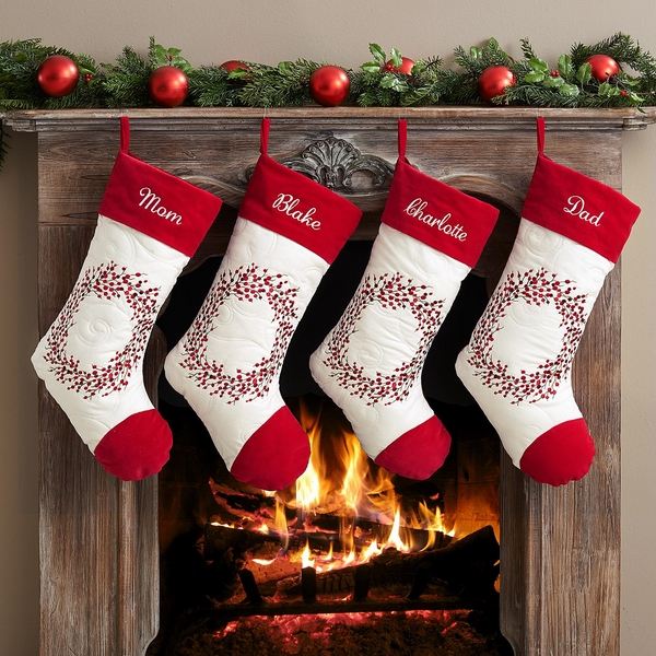 red white fireplace decoration ideas personalized stockings 
