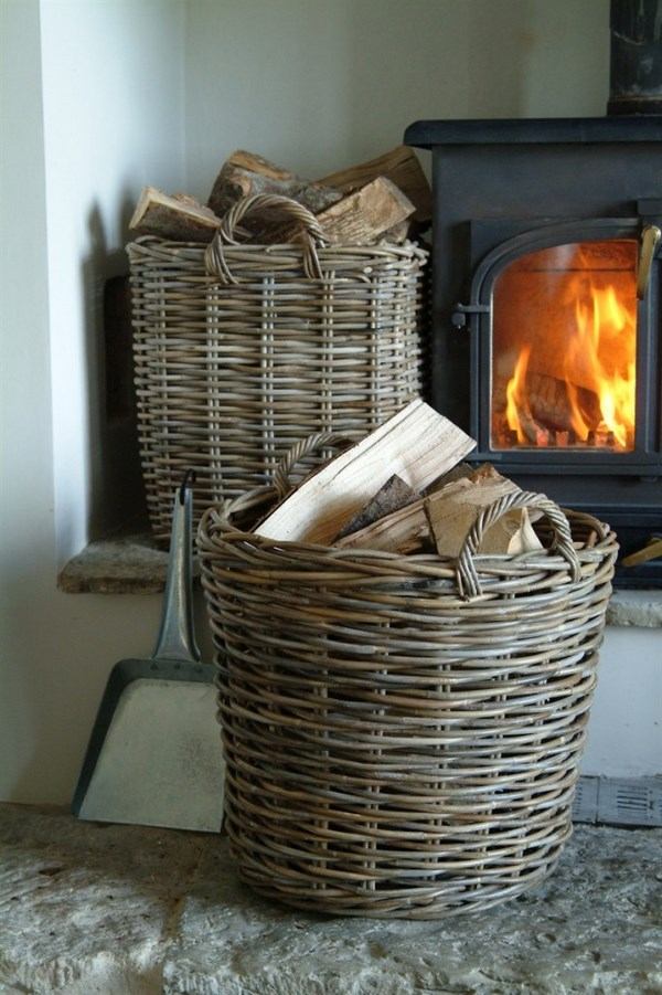 round wicker firewood basket fireplace accessories home decor 