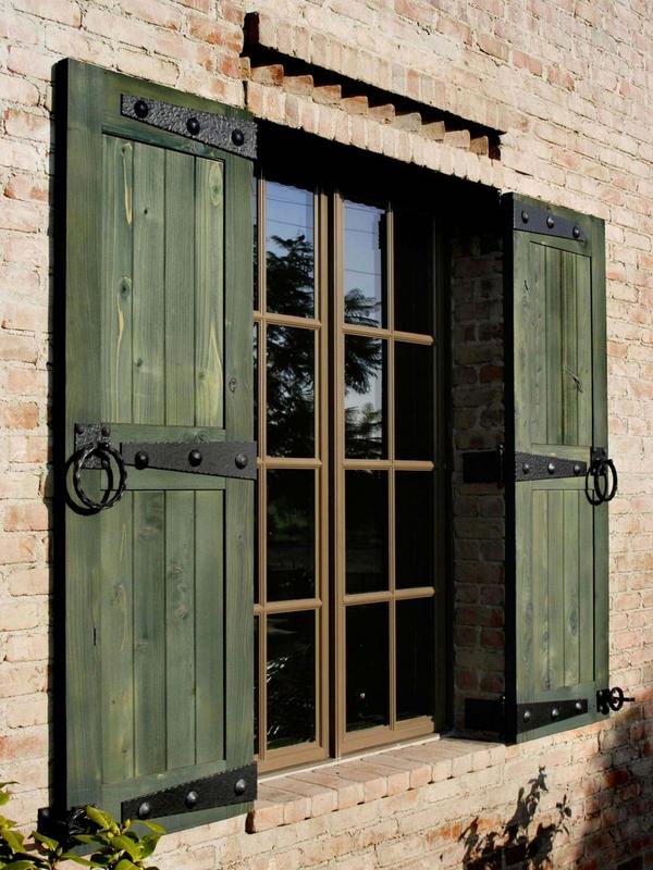 rustic shutters ideas wood wrought iron green color western style