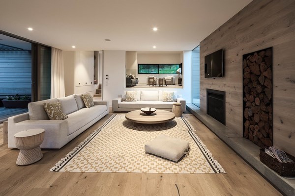 scandinavian living room engineered wood floor fireplace low coffee table