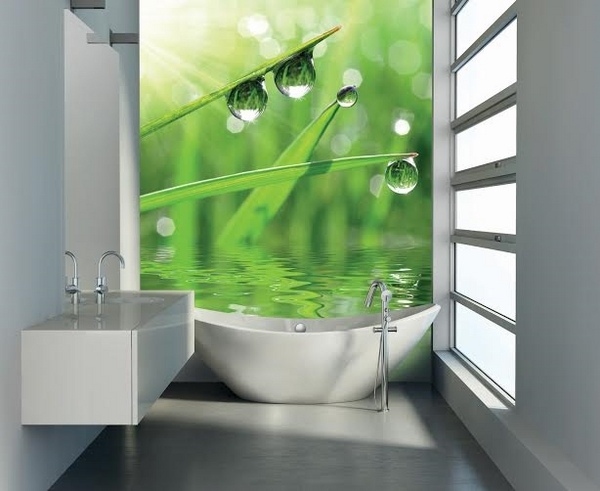 bathroom decor ideas wallpaper grass water drops