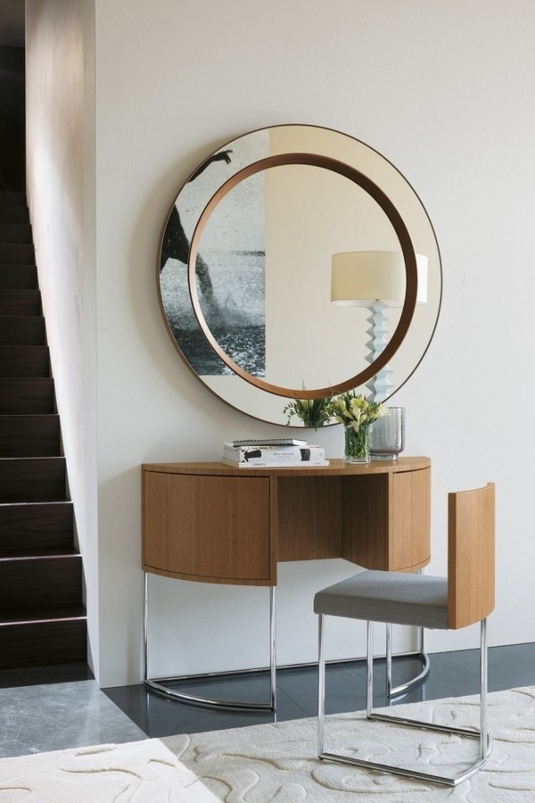 small bedroom furniture ideas wooden vanity steel feet round mirror