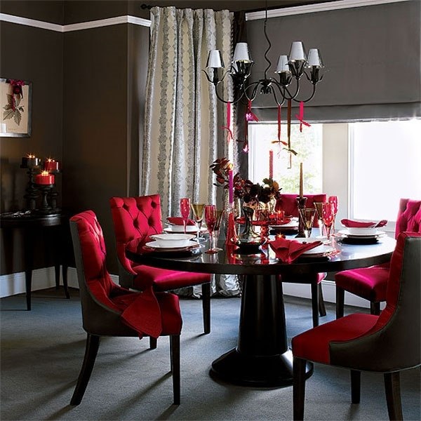 spectacular decor black wall color black dining table red chairs