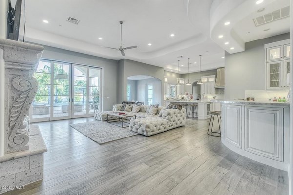 spectacular living room design-grey-hardwood-floor white furniture