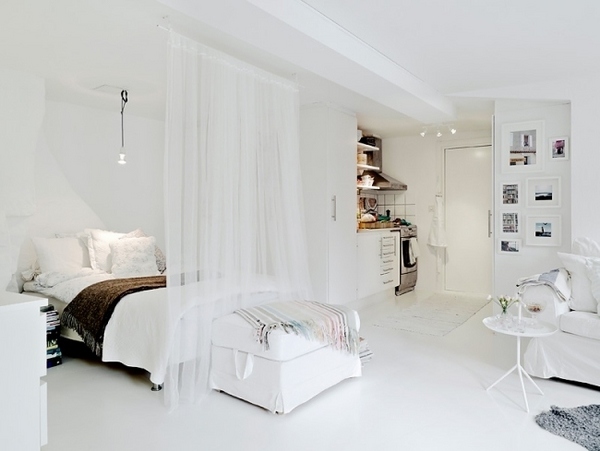 studio apartment design ideas room divider curtain scandinavian style