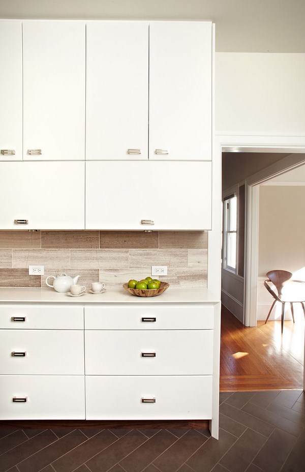 travertine backsplash ideas modern kitchen design white cabinets 