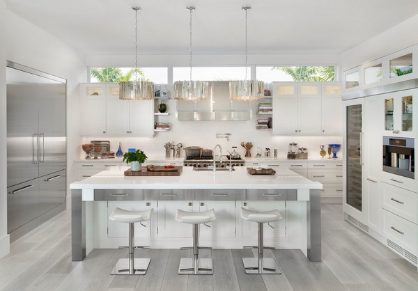 unique-grey-hardwood-floor-ideas-white-cabinets-white-kitchen-island