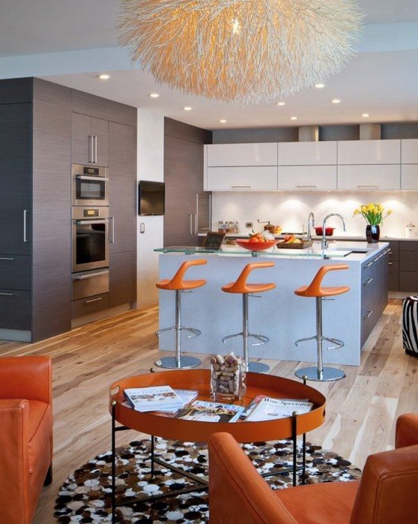 unique kitchen designs blue white colors orange 