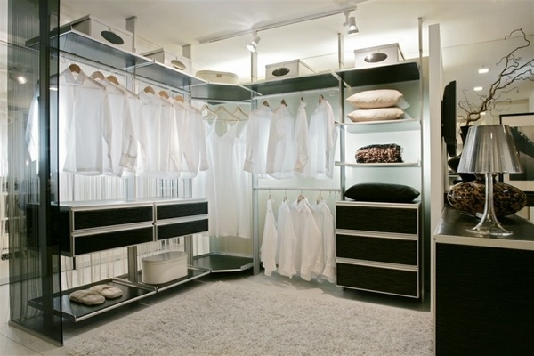 walk-in-closet-design-ideas-modern-black metal clothes stand shelves