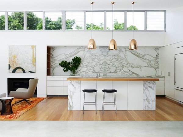 white kicthen design ideas marble backsplash wood countertop