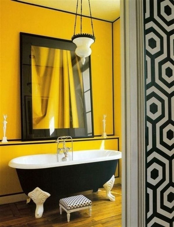yellow bathroom wall color freestanding tub clawfoot tub wood flooring