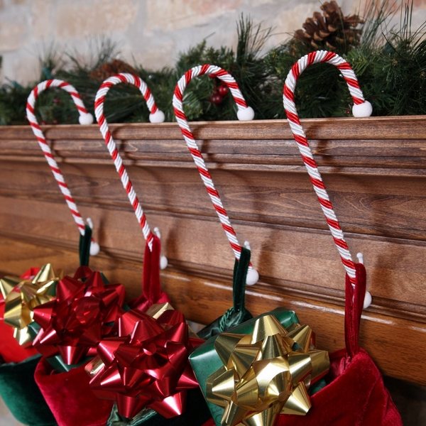Christmas stocking holders mantel decoration ideas candy cane