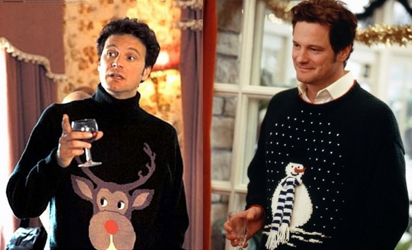 Colin Firth as Mark Darcy in funny Christmas sweater