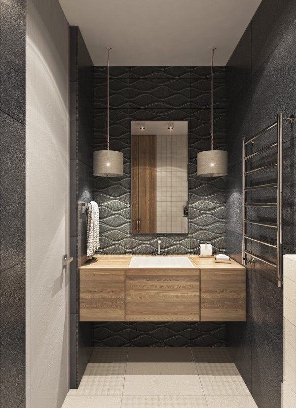 Contemporary apartment design chic bathroom design gray tiles