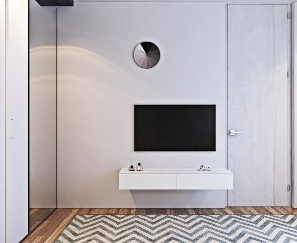Contemporary apartment design master bedroom gradient clock