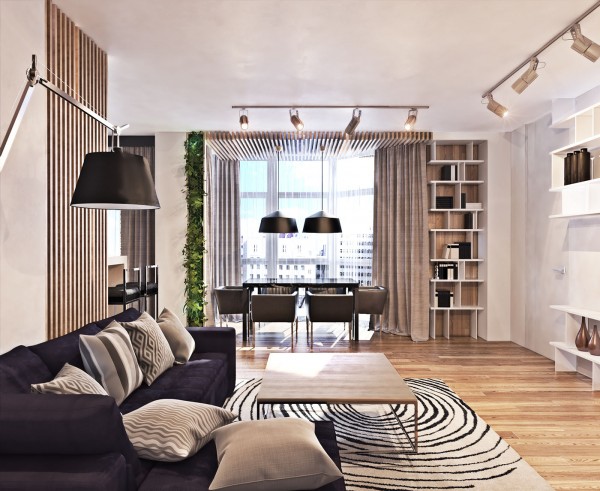 Contemporary apartment design open plan living room