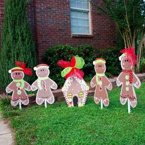 DIY outdoor decor gingerbread figures cardboard