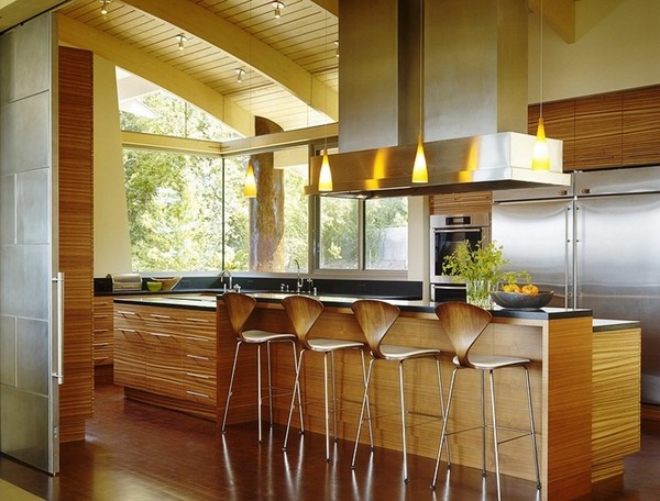 Kitchen design mid century modern bar stools wood floor kitchen cabinets