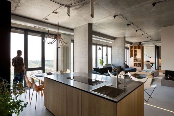 Modern-penthouse-design-kitchen island granite countertop