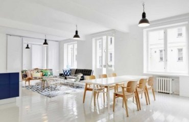 Scandinavian-dining-room-furniture-ideas-polished-white-dining-table-wooden-chairs