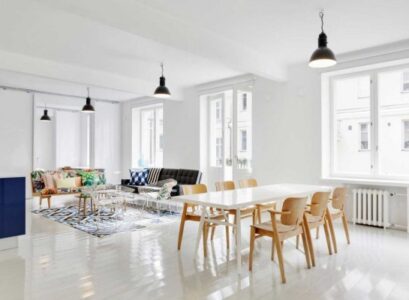 Scandinavian-dining-room-furniture-ideas-polished-white-dining-table-wooden-chairs