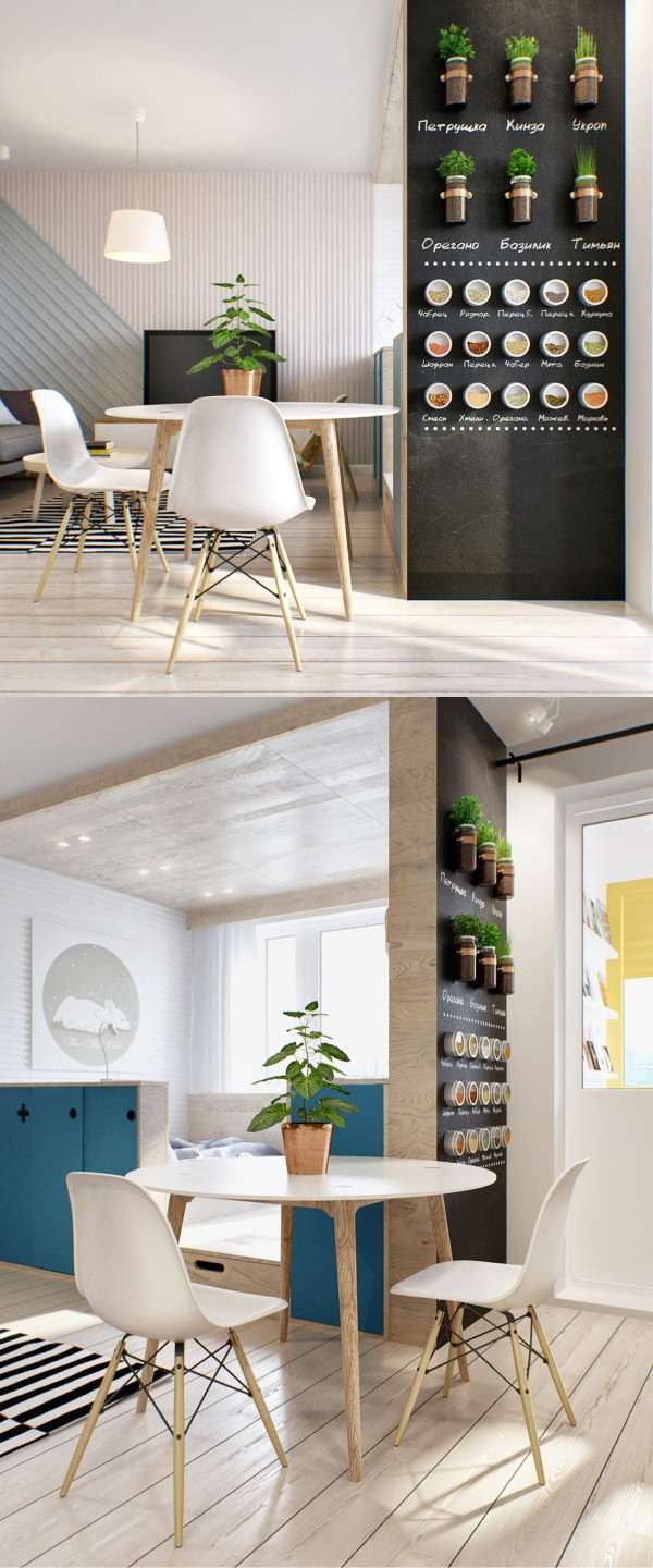Scandinavian style dining room decor ideas indoor herb garden accent wall