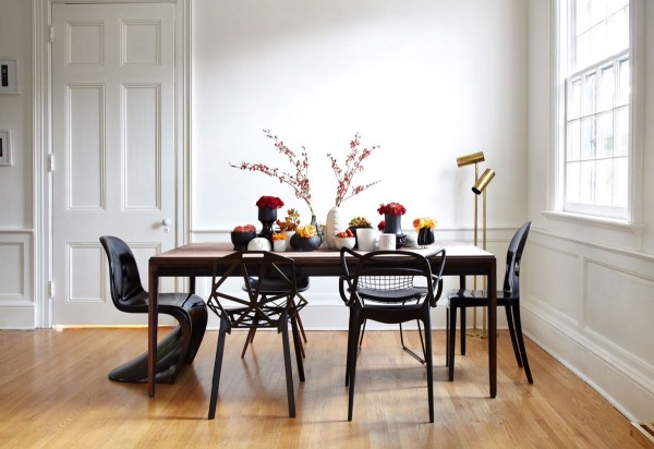 Nordic dining room design ideas white walls black dining chairs