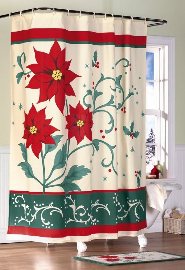 Creative Christmas Little Train Sweet Candy Shower Curtain Set Bathroom Decor 