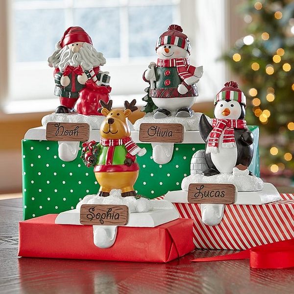 christmas-decorating-ideas-cute-stocking-holders-personalized-holders-santa-snowman 