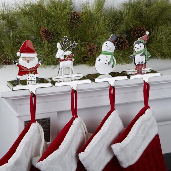 Christmas-stocking-holders-for-mantle-metal base hooks fireplace decoration
